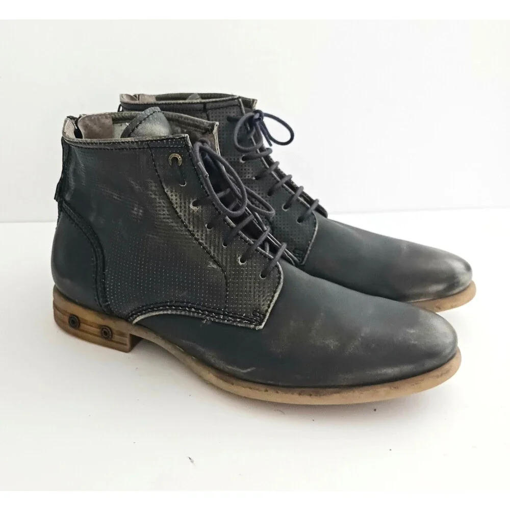 DIESEL Boa Vista Chron Zip Ankle Boot Gray Distressed Leather 41 US 8.5